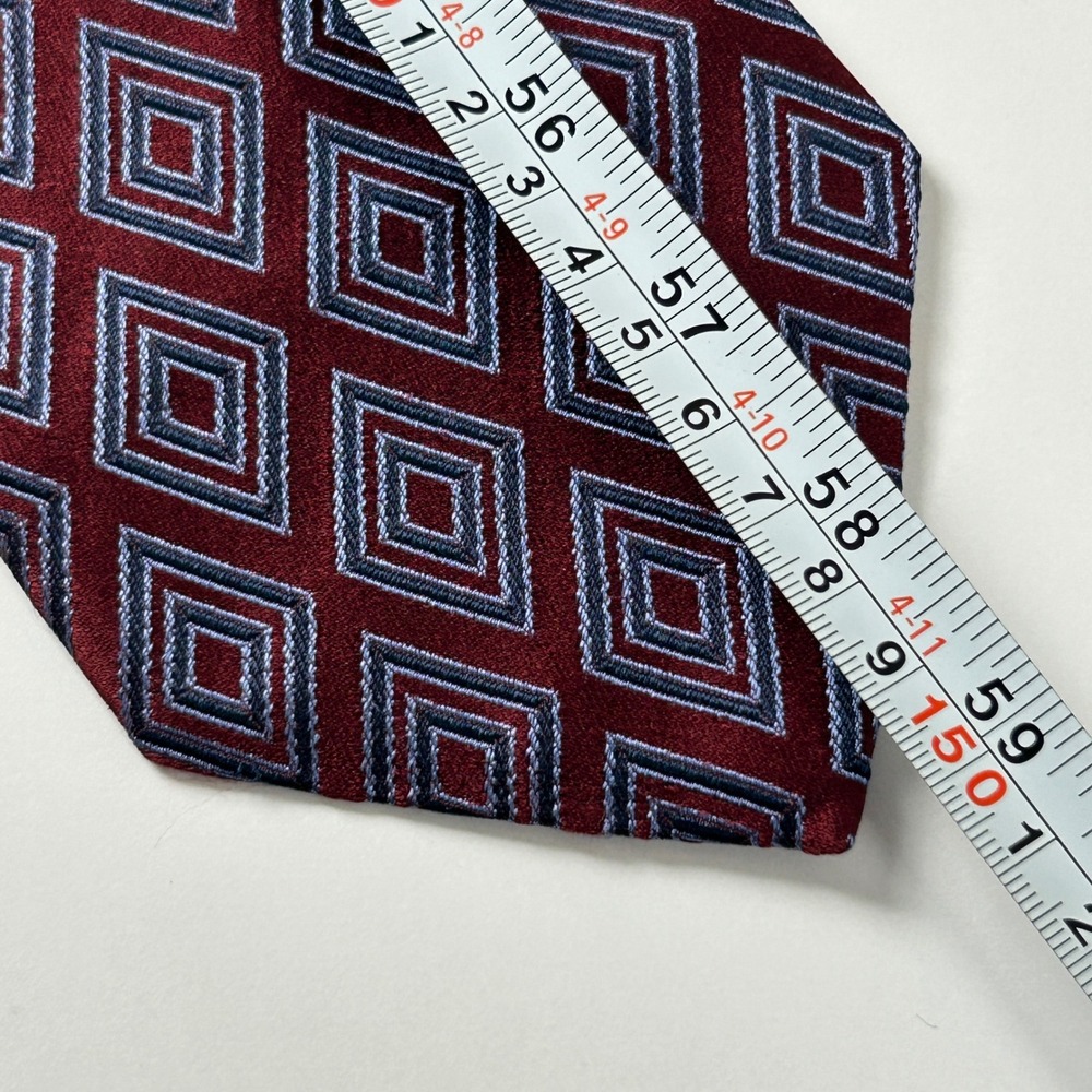 Villa Bolgheri Burgundy Blue Diamond Geometric Jacquard 100% Silk Tie Italy - Picture 7 of 10